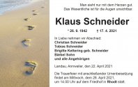 Trauernachricht Klaus Schneider